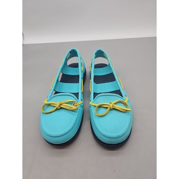 Crocs Beach Line Blue Boat Shoes Slip On Loafers Women Size 8 EUC - Picture 1 of 5